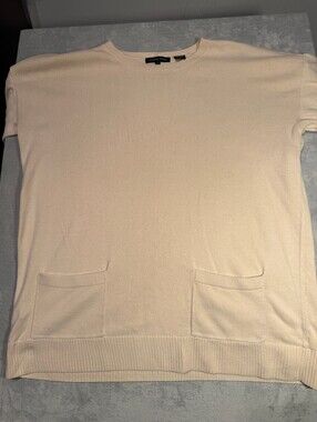 Jeanne Pierre Cream Cotton Crew Neck Sweater with Front Pockets